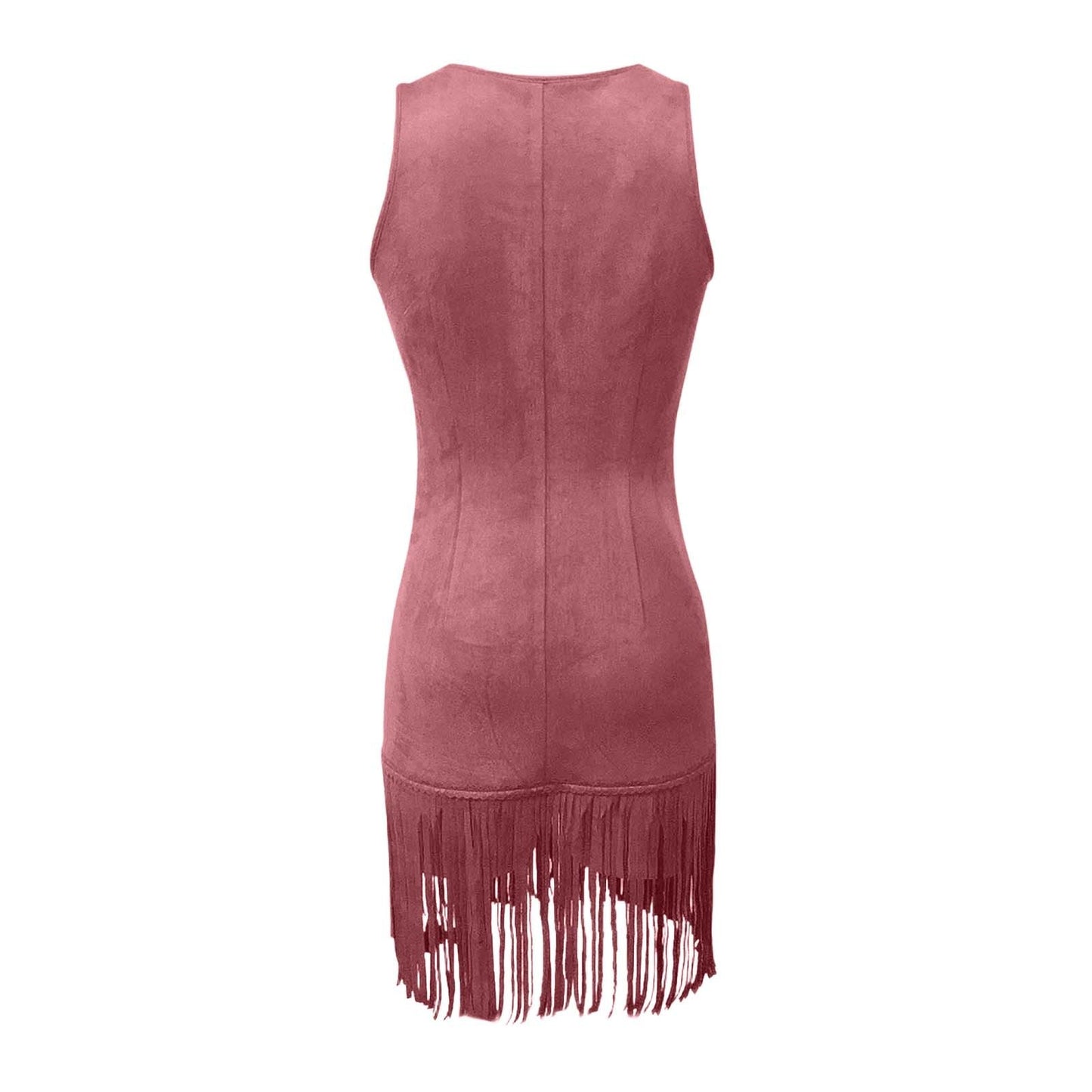 Women's Western Style Vest Dress - V-Neck Button Front Mini Dress With Fringe Detail Summer Wear