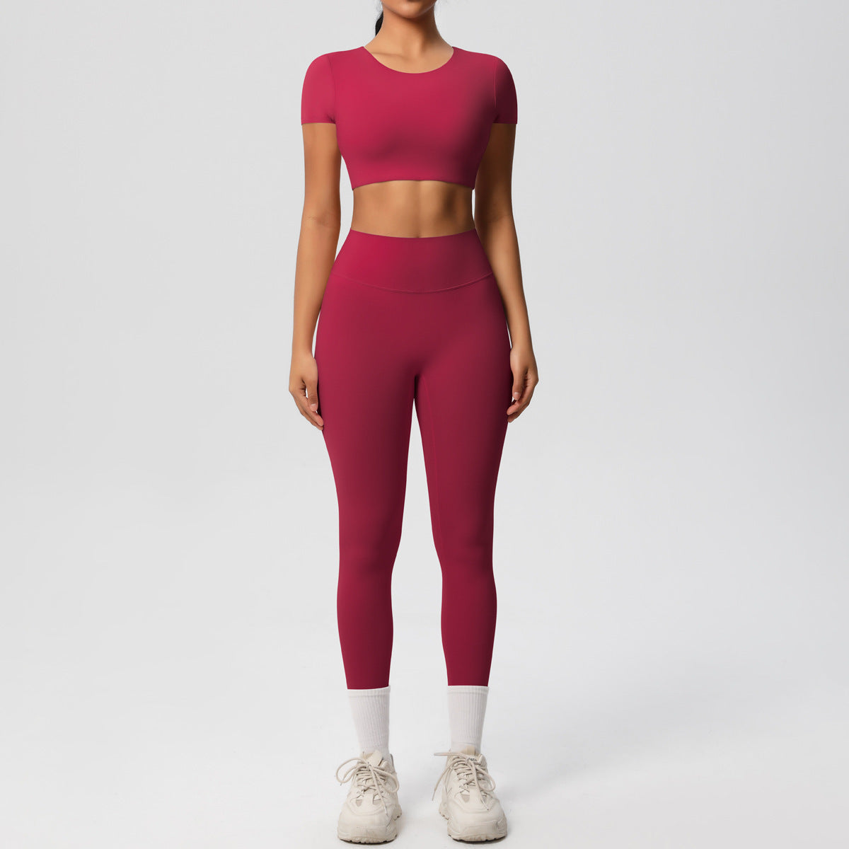 Double Sided Brushed Breathable Tight Yoga Suit Set For Exercise