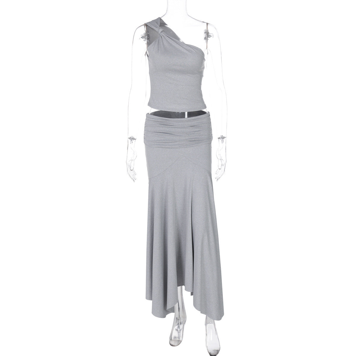 Ins Style Women's Solid Color Sleeveless Vest High Waist Skirt Two-piece Set