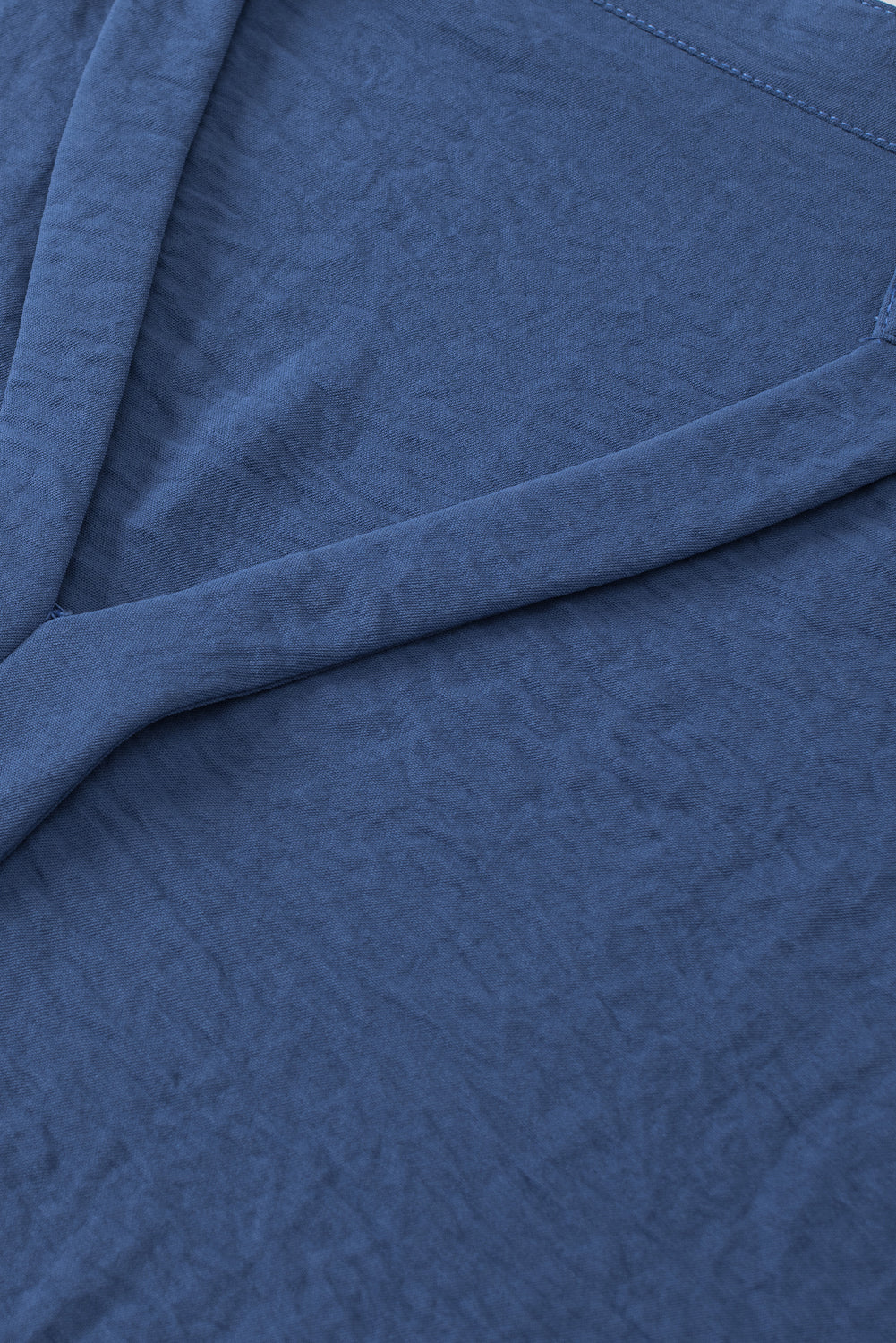 Sail Blue Notched Neck Batwing Sleeve Blouse