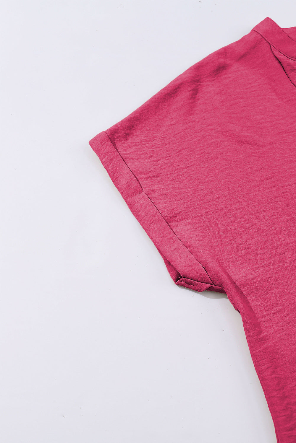 Rose Red Notched Neck Batwing Sleeve Blouse