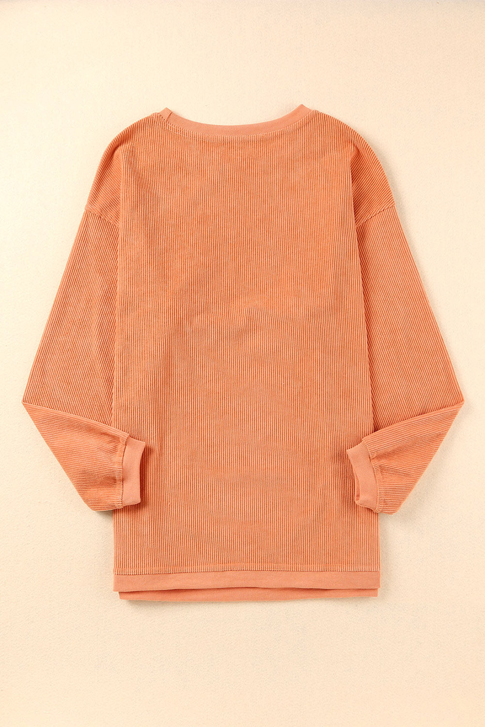 Orange Plain Drop Sleeve Crinkle Rib Oversized Sweatshirt
