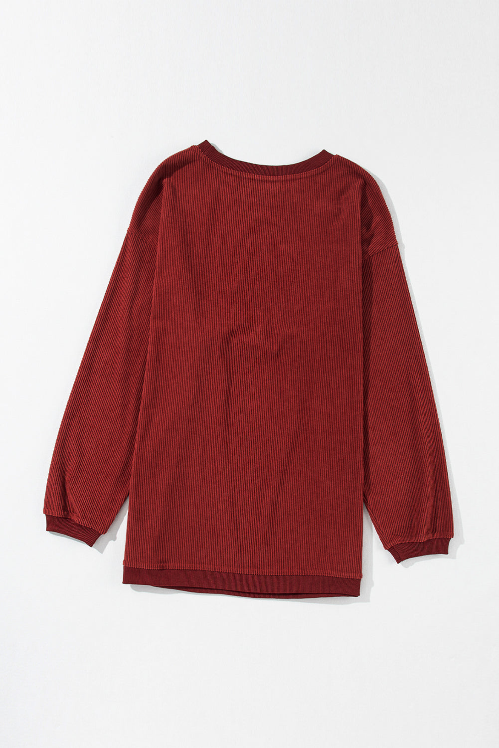 Red Plain Drop Sleeve Rib Knit Oversized Sweatshirt
