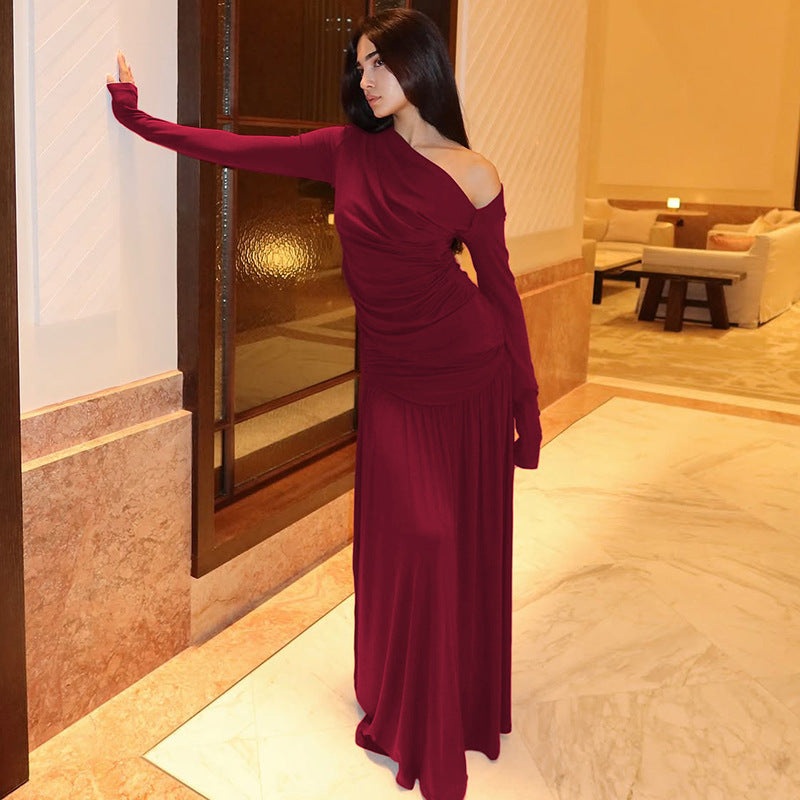 New Stylish Temperament Long Sleeves Top Slim Fit Pleated Skirt Suit