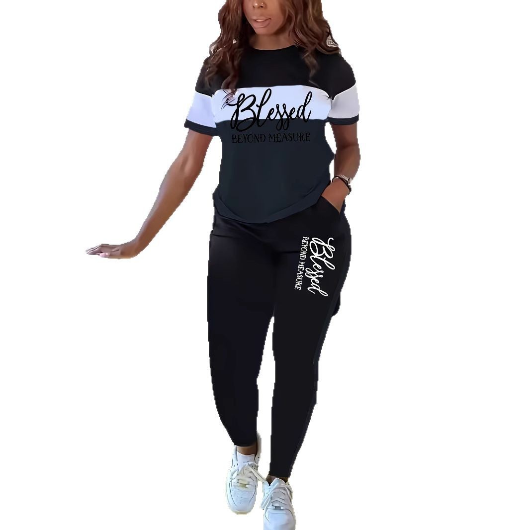 Contrast Color Striped Short Sleeve With Wide Leg Pants Suit