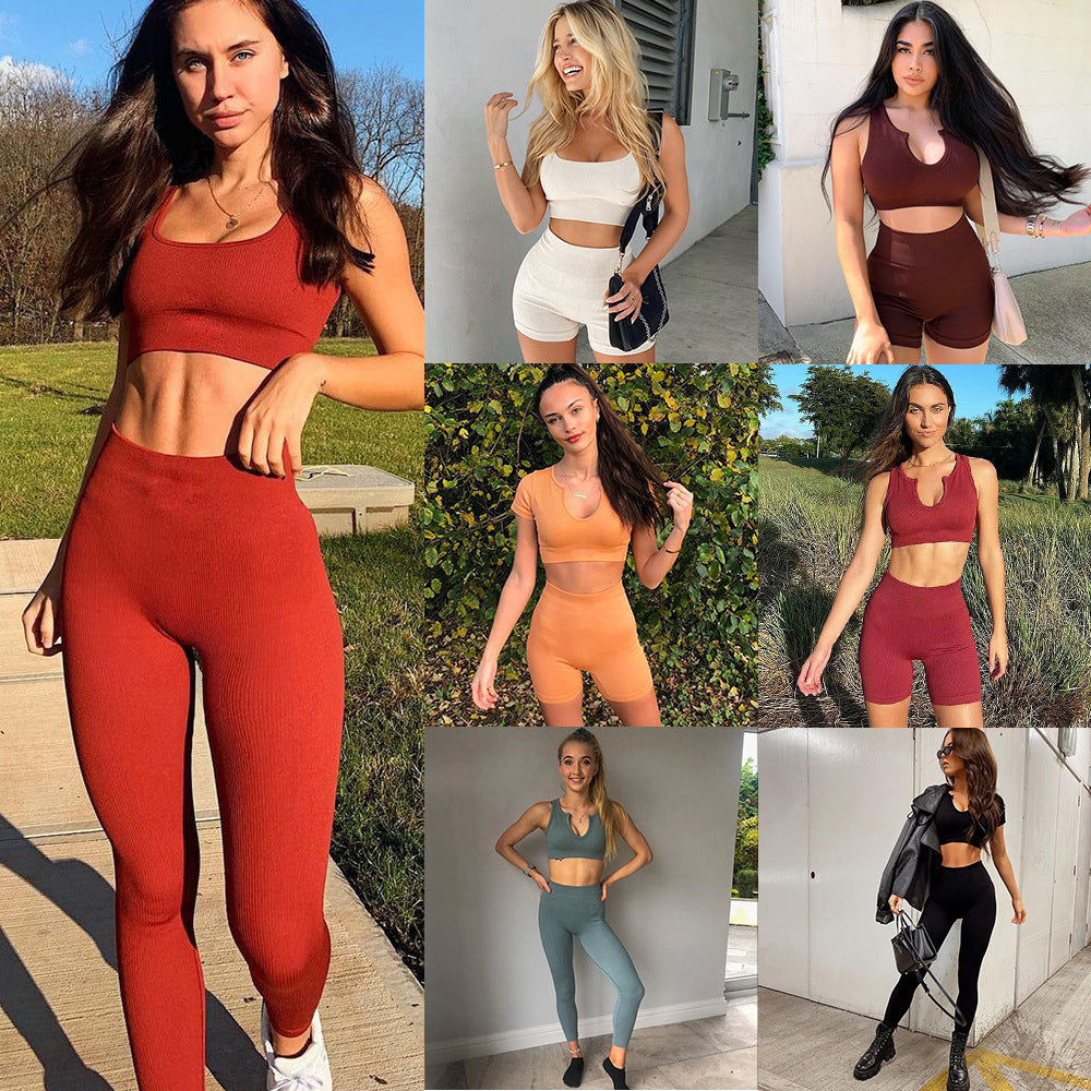 Seamless Knitted High Elastic Sports Underwear U Square Collar Yoga Suit