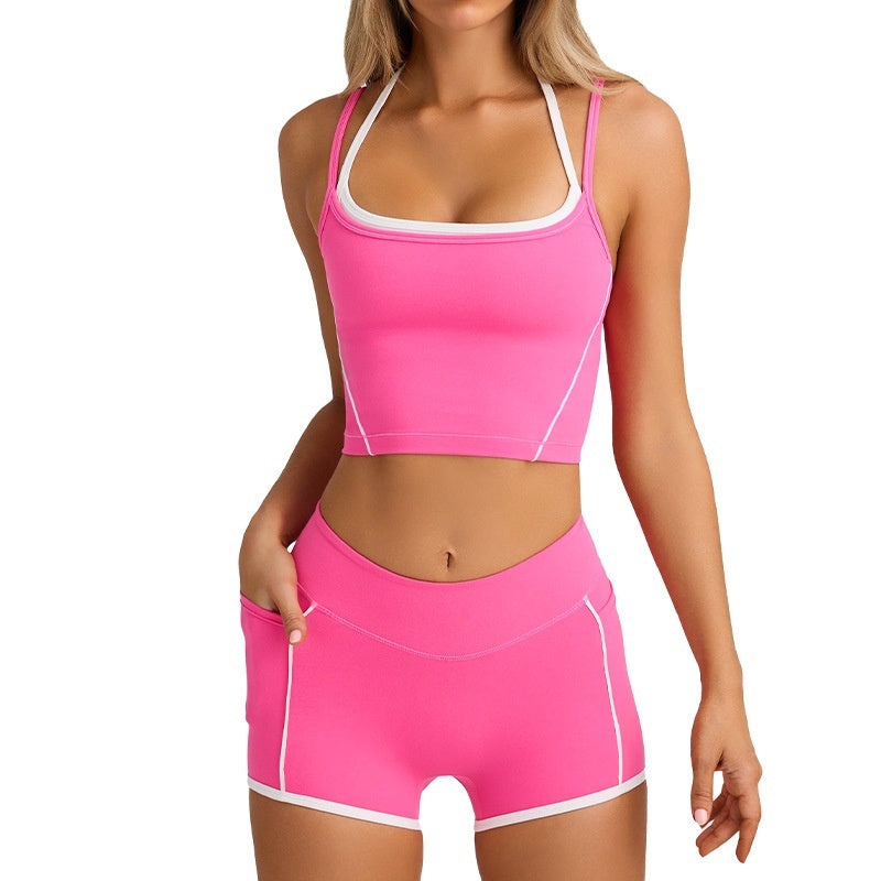 Sports Underwear Vest Shorts Spaghetti Strap Bra Beauty Back Tight High Elastic Fitness