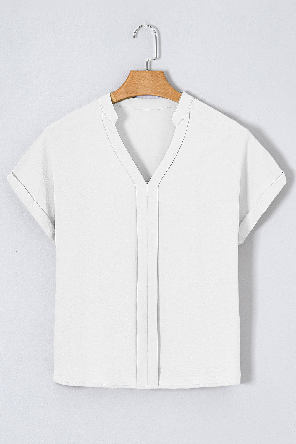 White Notched Neck Batwing Sleeve Blouse
