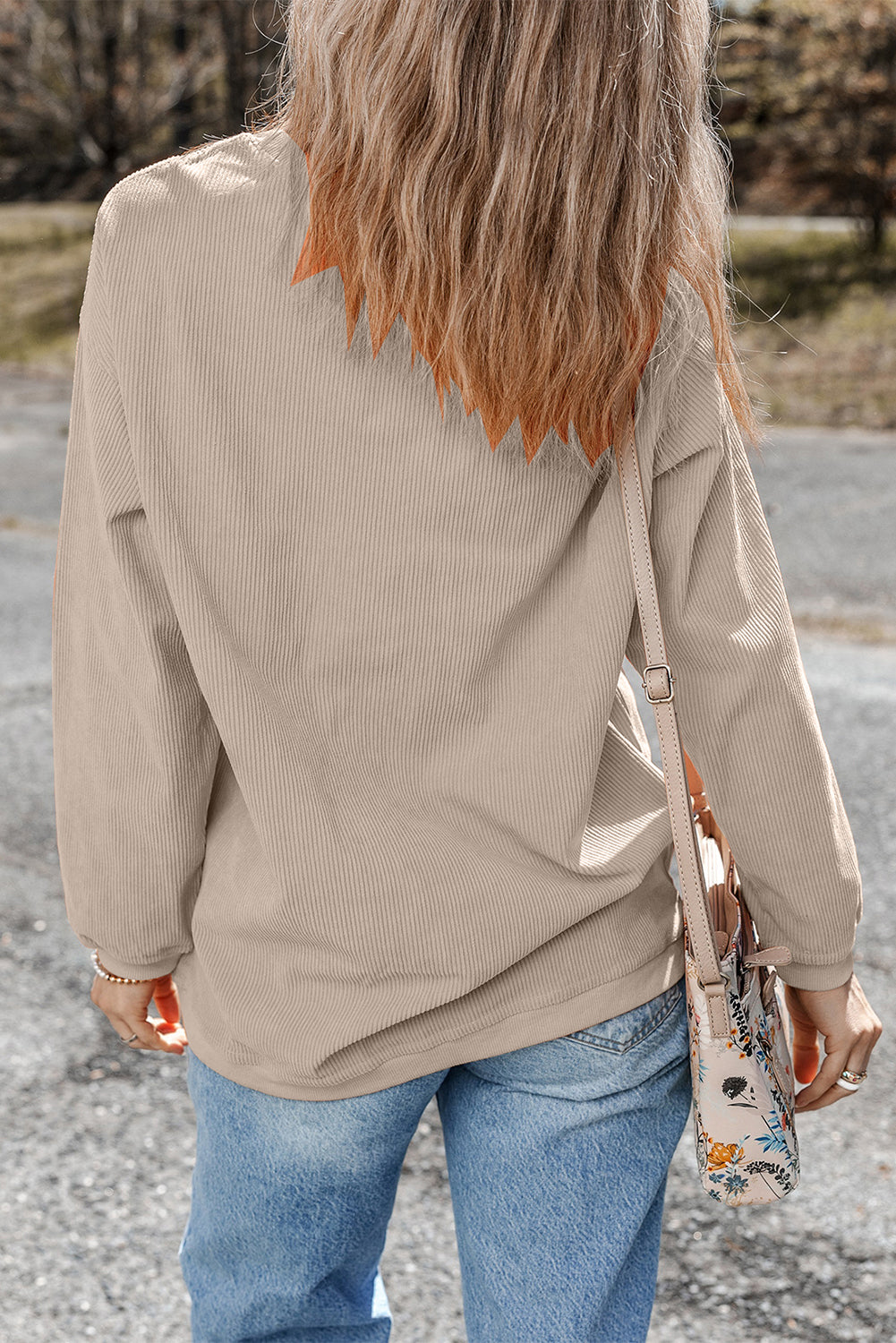 Smoke Gray Plain Drop Sleeve Crinkle Rib Oversized Sweatshirt