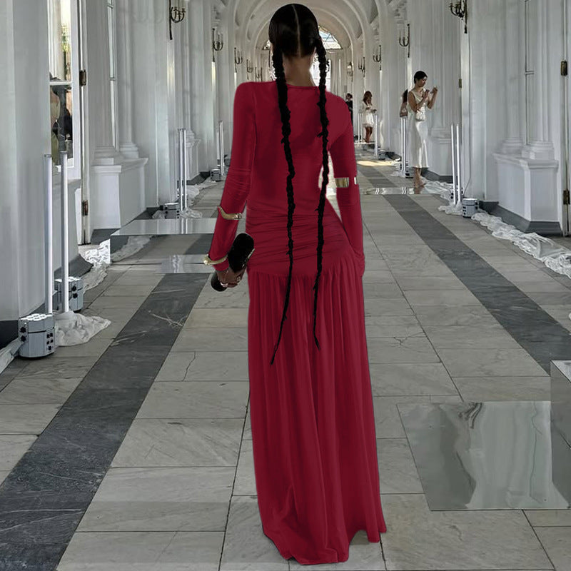 New Stylish Temperament Long Sleeves Top Slim Fit Pleated Skirt Suit