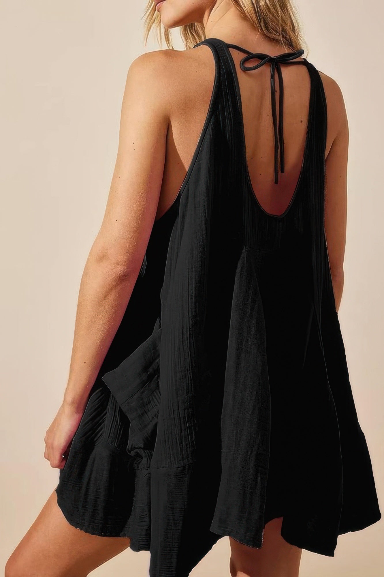Off Shoulder Open Back Knot Pleated Mini Dress