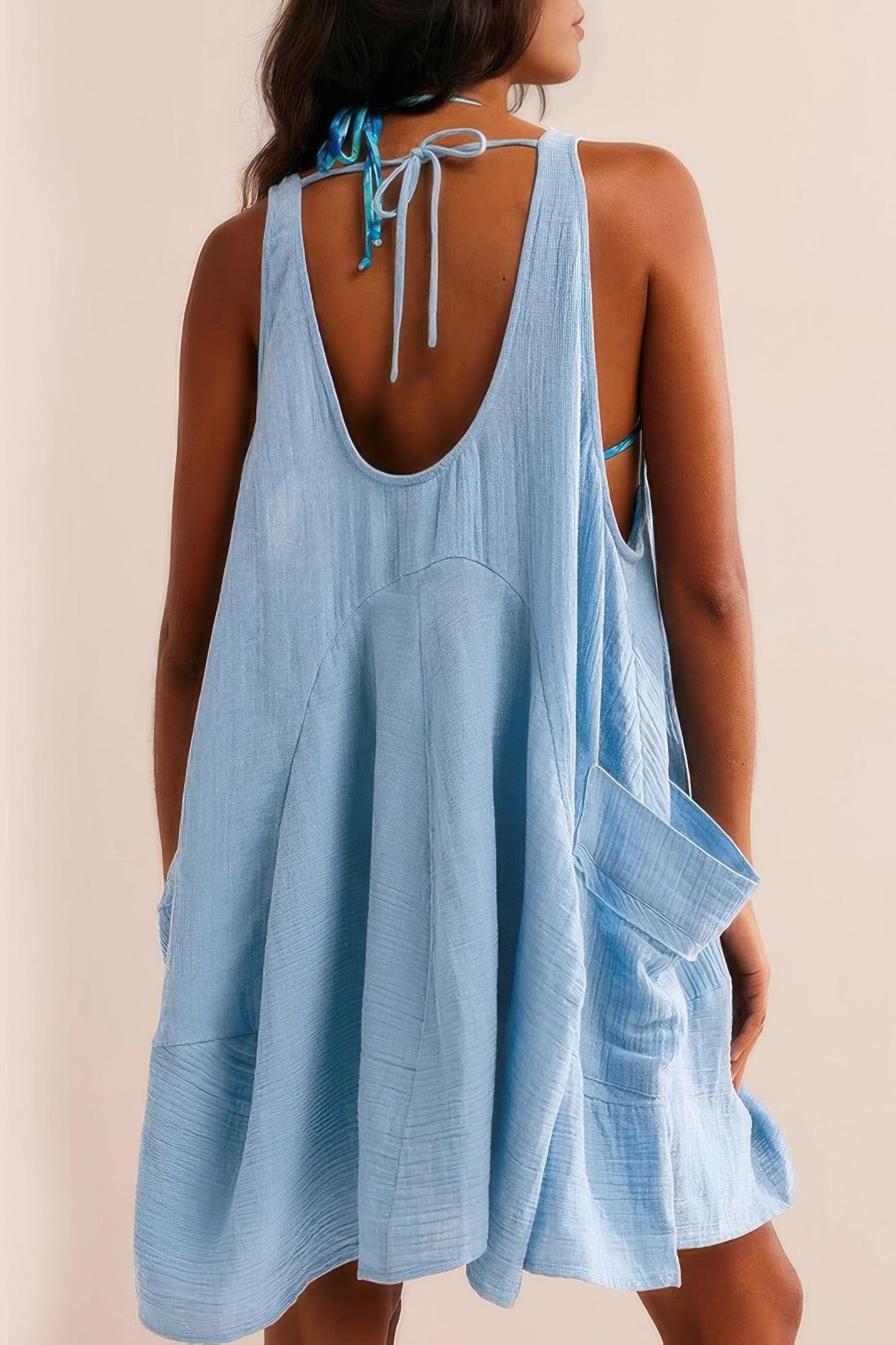 Off Shoulder Open Back Knot Pleated Mini Dress