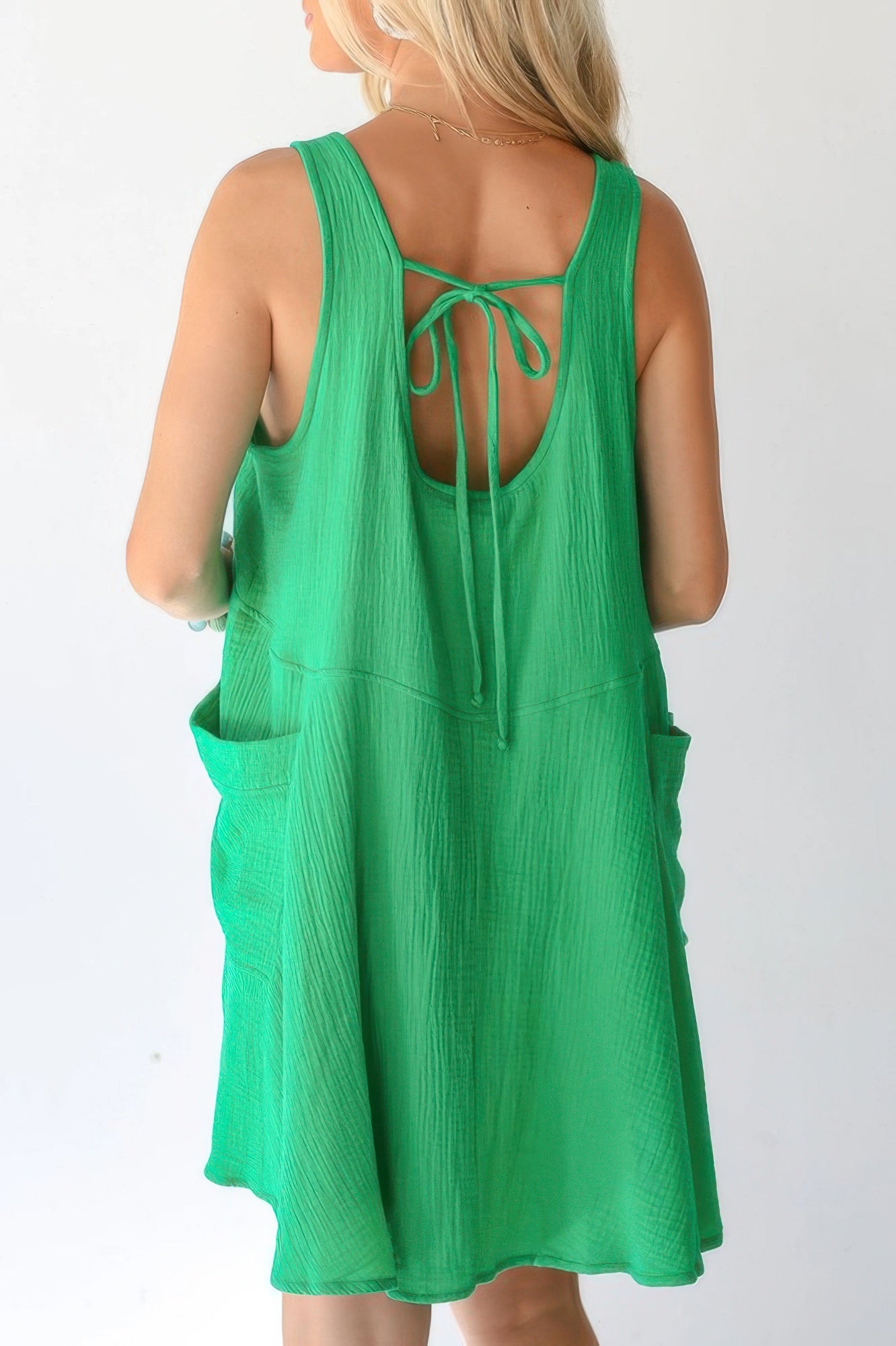 Off Shoulder Open Back Knot Pleated Mini Dress