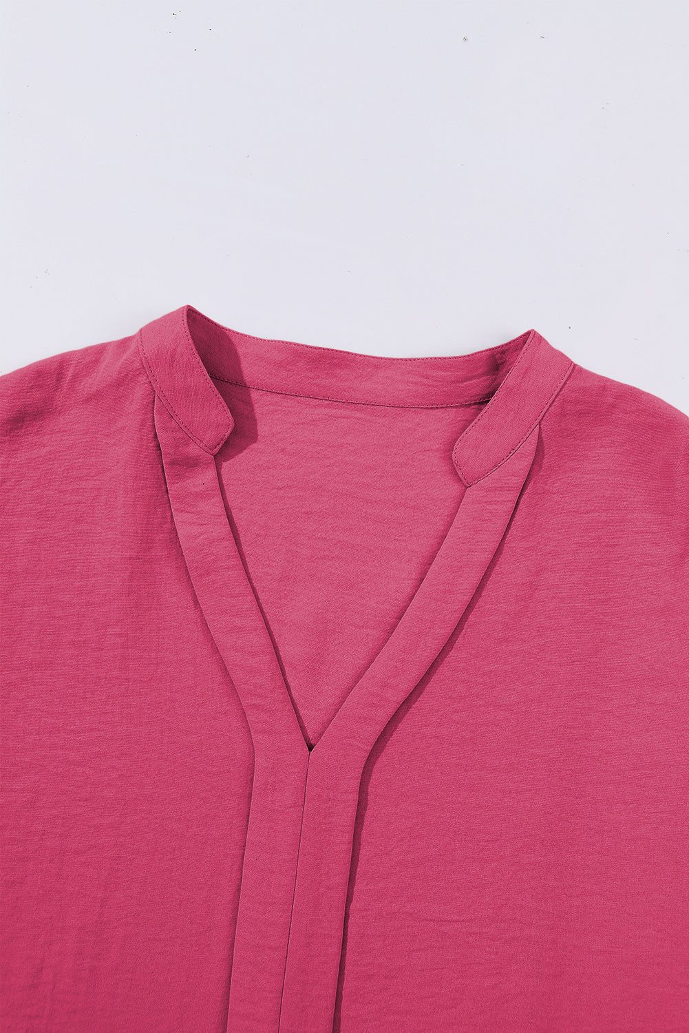 Rose Red Notched Neck Batwing Sleeve Blouse